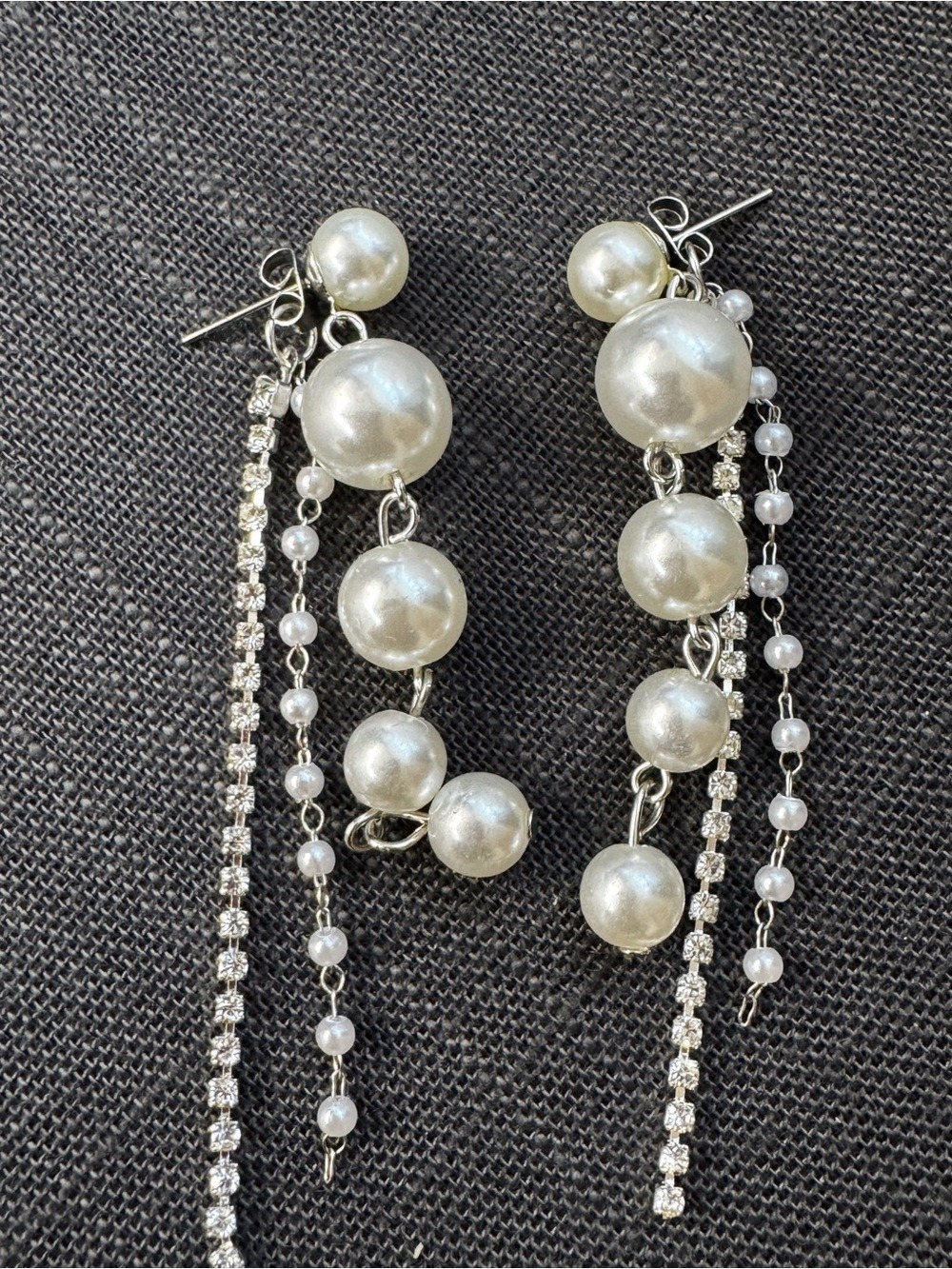Pearl & Rhinestone Drop Earrings - White Pearlescent